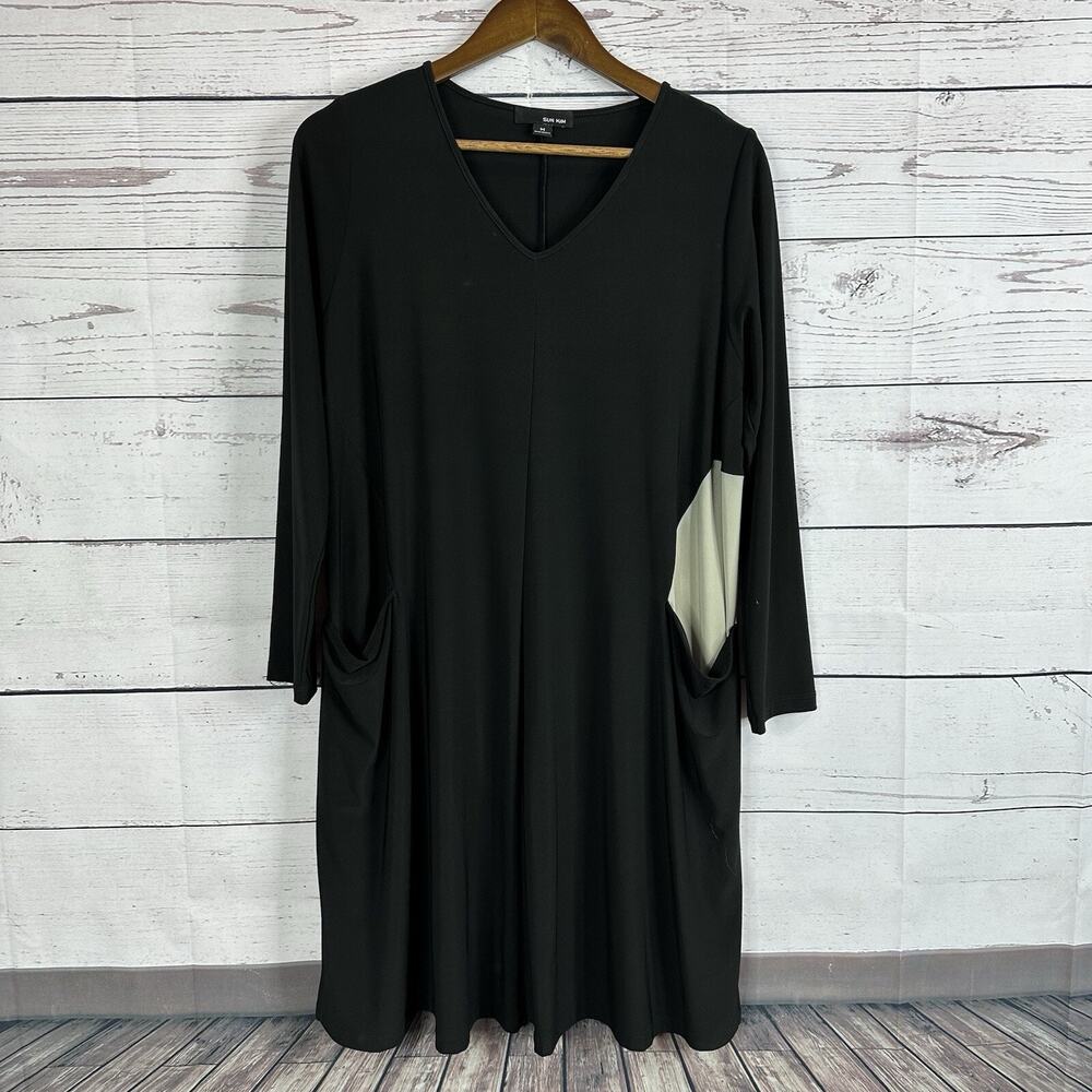 Sun‎ Kim Dress Womens Medium Black Slinky Minimalist Career Stretch Color Block